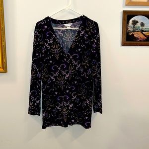 Women’s Long Sleeved Blouse, Black, Swirl Pattern, Christopher & Banks